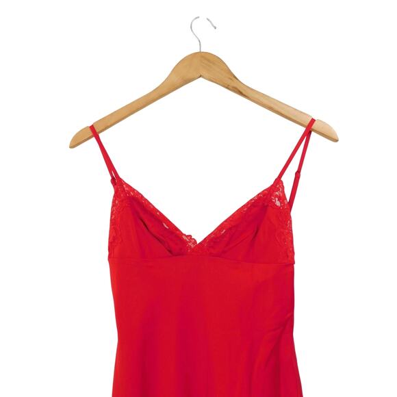 House of CB Women's Salma Red Rose Satin Slip‎ Dress Lace Trim Size XS Romantic - Picture 3 of 7